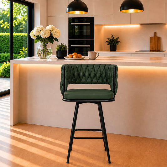 Presley Green Braided Faux Leather Bar Stool