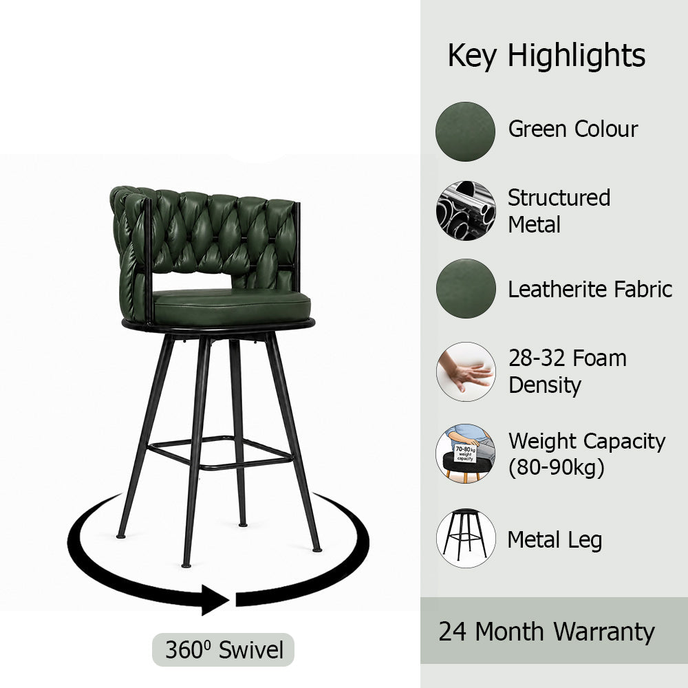 Presley Green Braided Faux Leather Bar Stool