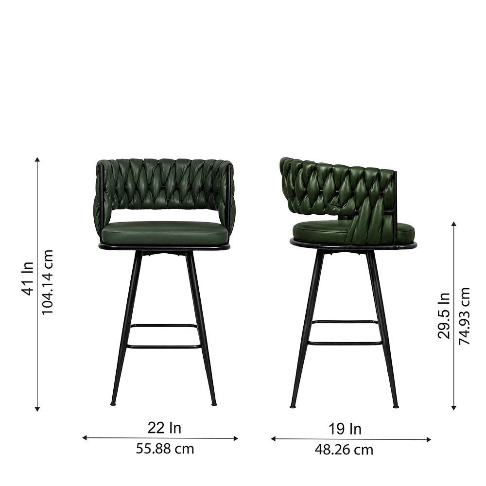 Presley Green Braided Faux Leather Bar Stool