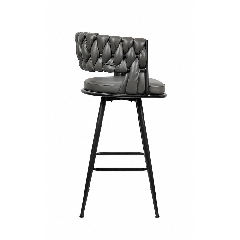 Presley Grey Braided Faux Leather Bar Stool