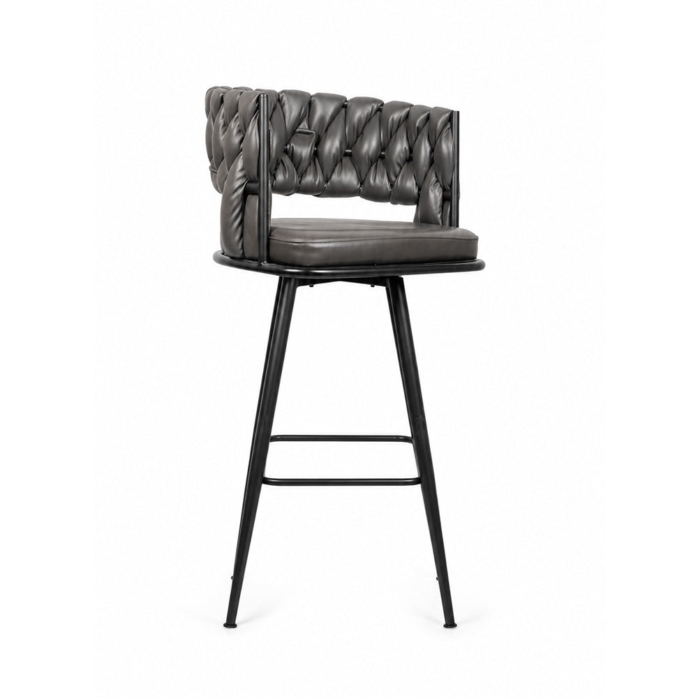 Presley Grey Braided Faux Leather Bar Stool