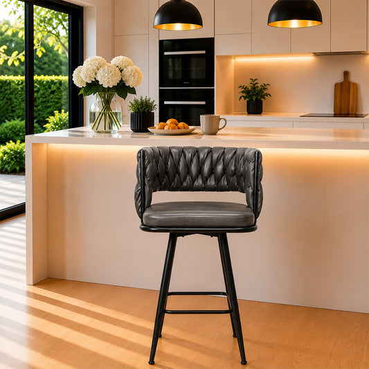 Presley Grey Braided Faux Leather Bar Stool