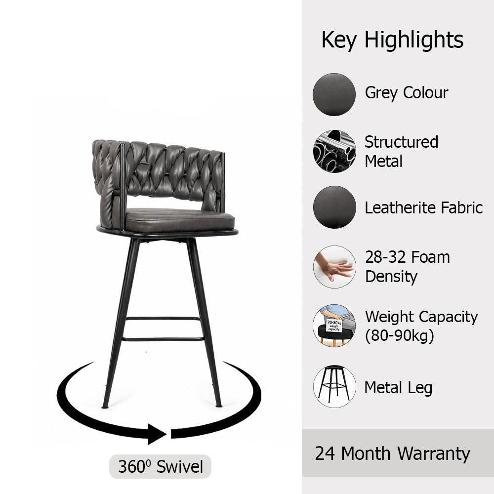 Presley Grey Braided Faux Leather Bar Stool