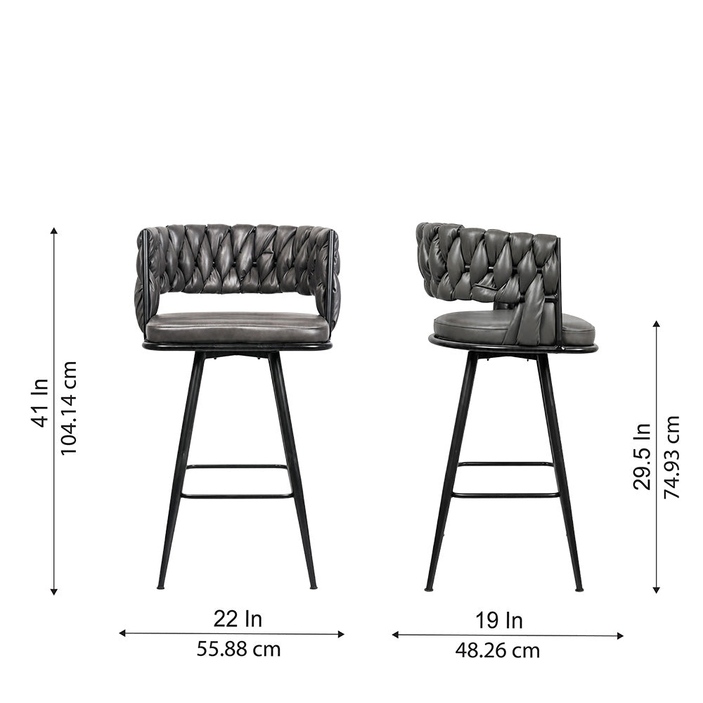 Presley Grey Braided Faux Leather Bar Stool