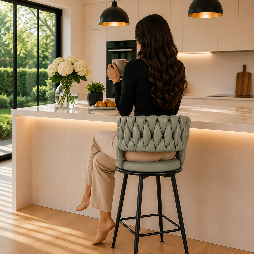 Presley Sage Braided Faux Leather Bar Stool