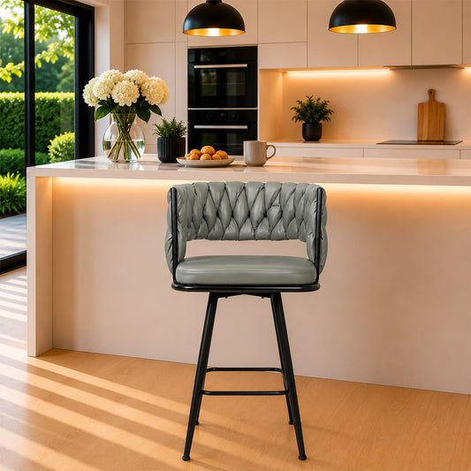 Presley Sage Braided Faux Leather Bar Stool