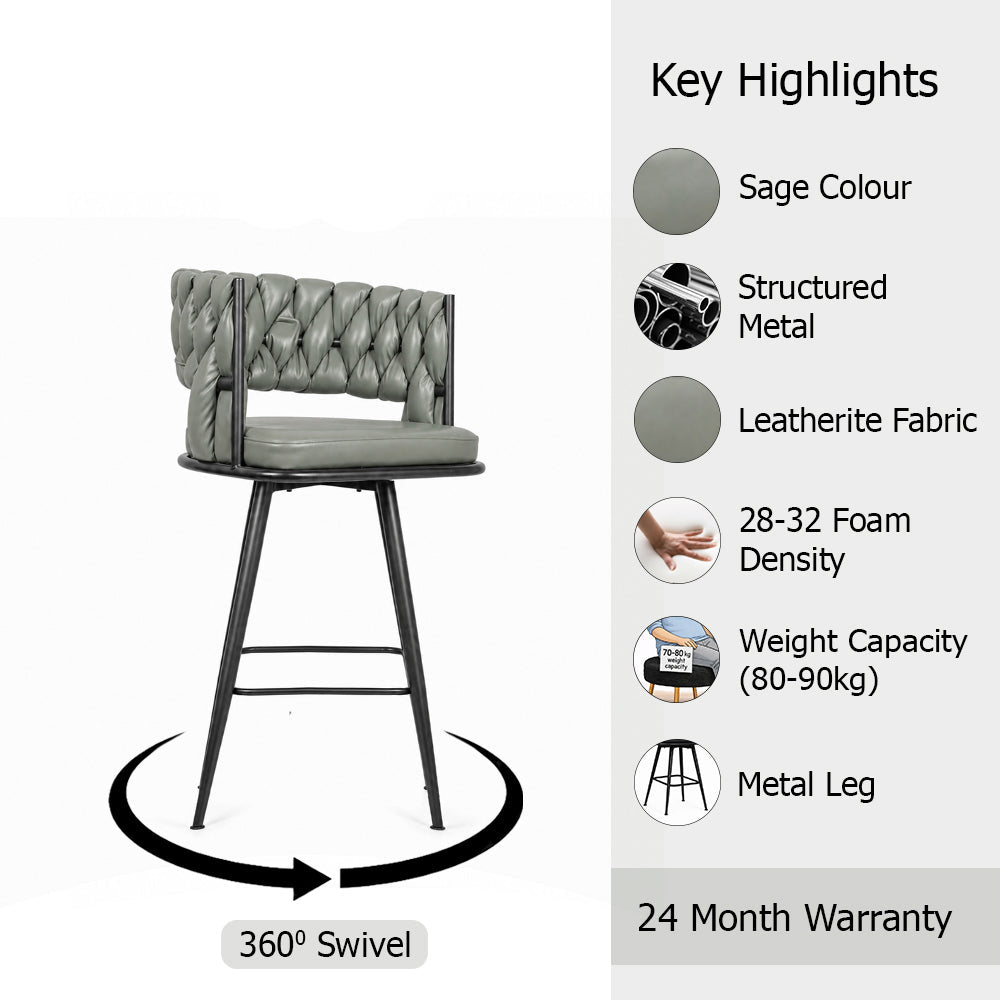 Presley Sage Braided Faux Leather Bar Stool