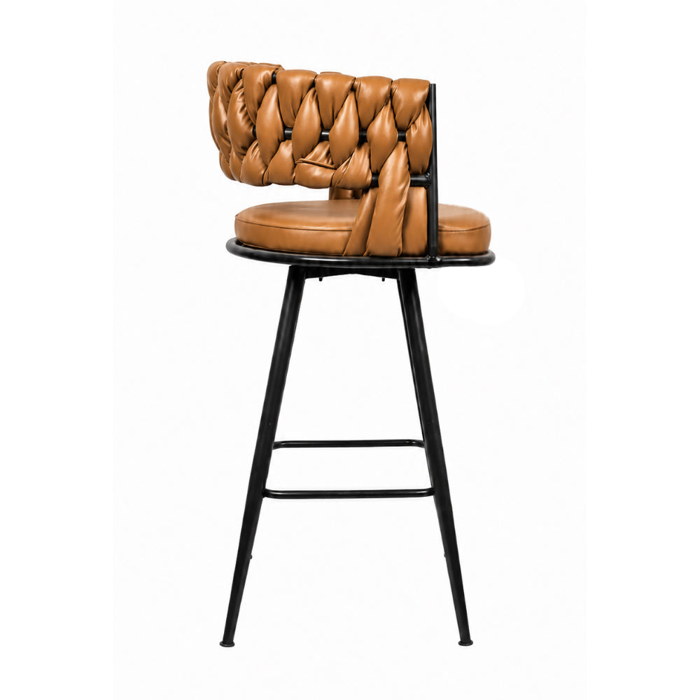 Presley Tan Braided Faux Leather Bar Stool
