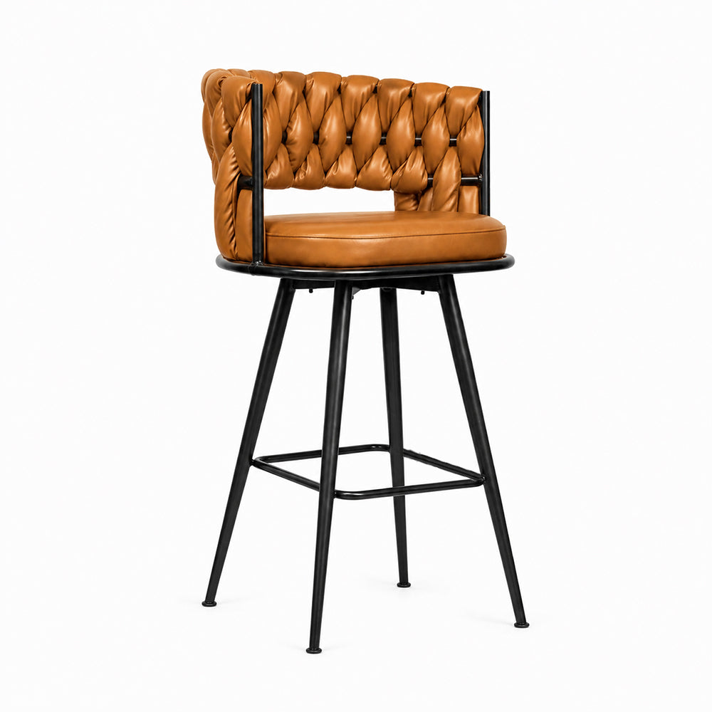Presley Tan Braided Faux Leather Bar Stool