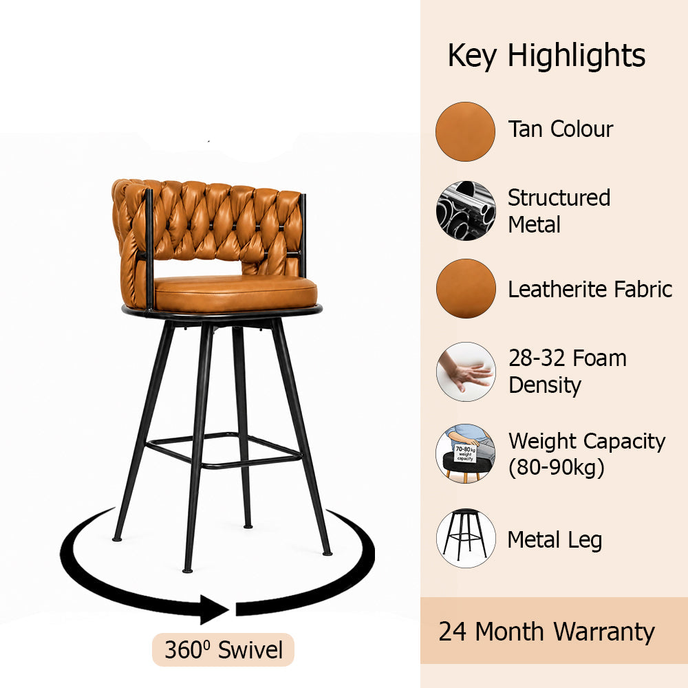 Presley Tan Braided Faux Leather Bar Stool