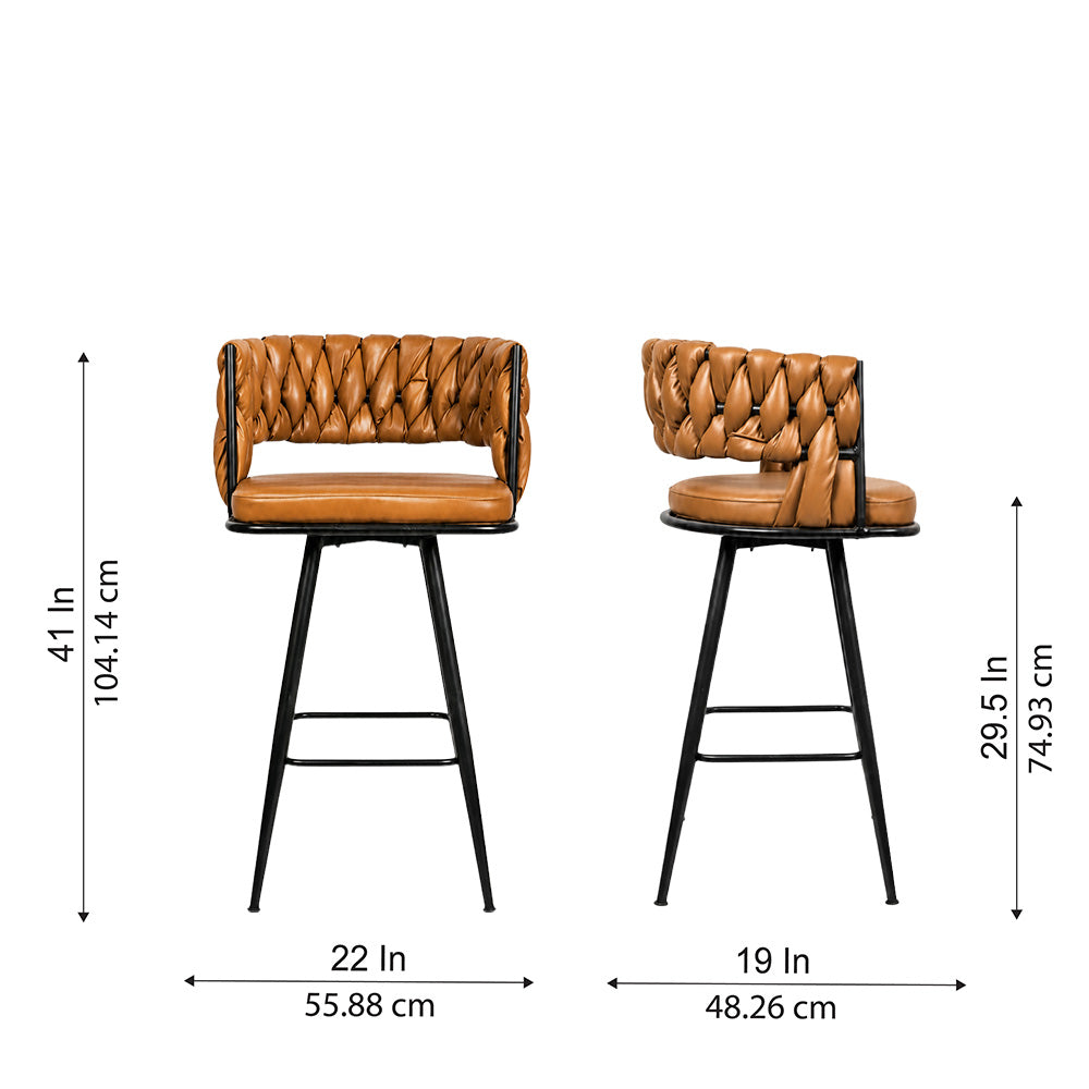 Presley Tan Braided Faux Leather Bar Stool