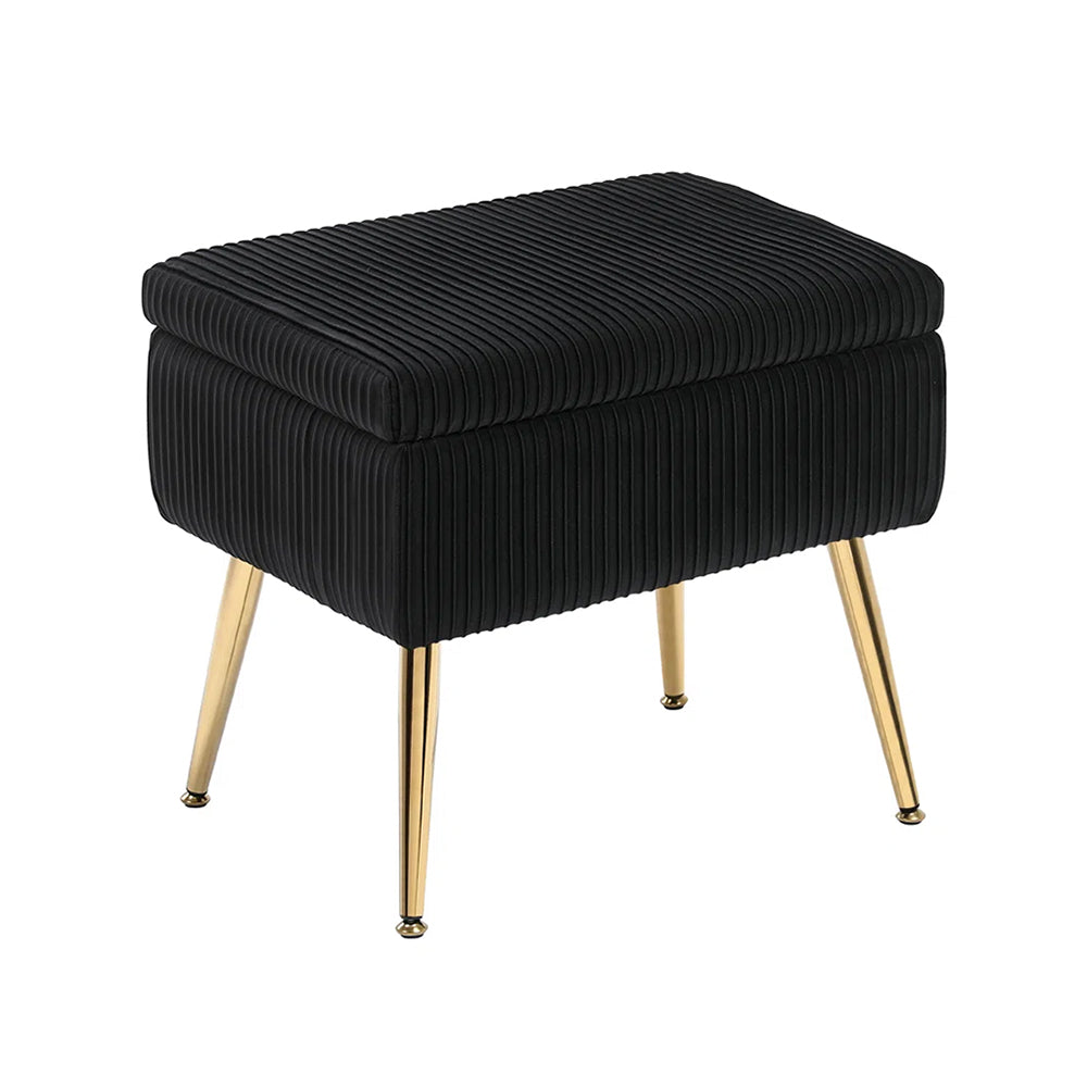 Ribbed Black Ottoman - Gold Legs
