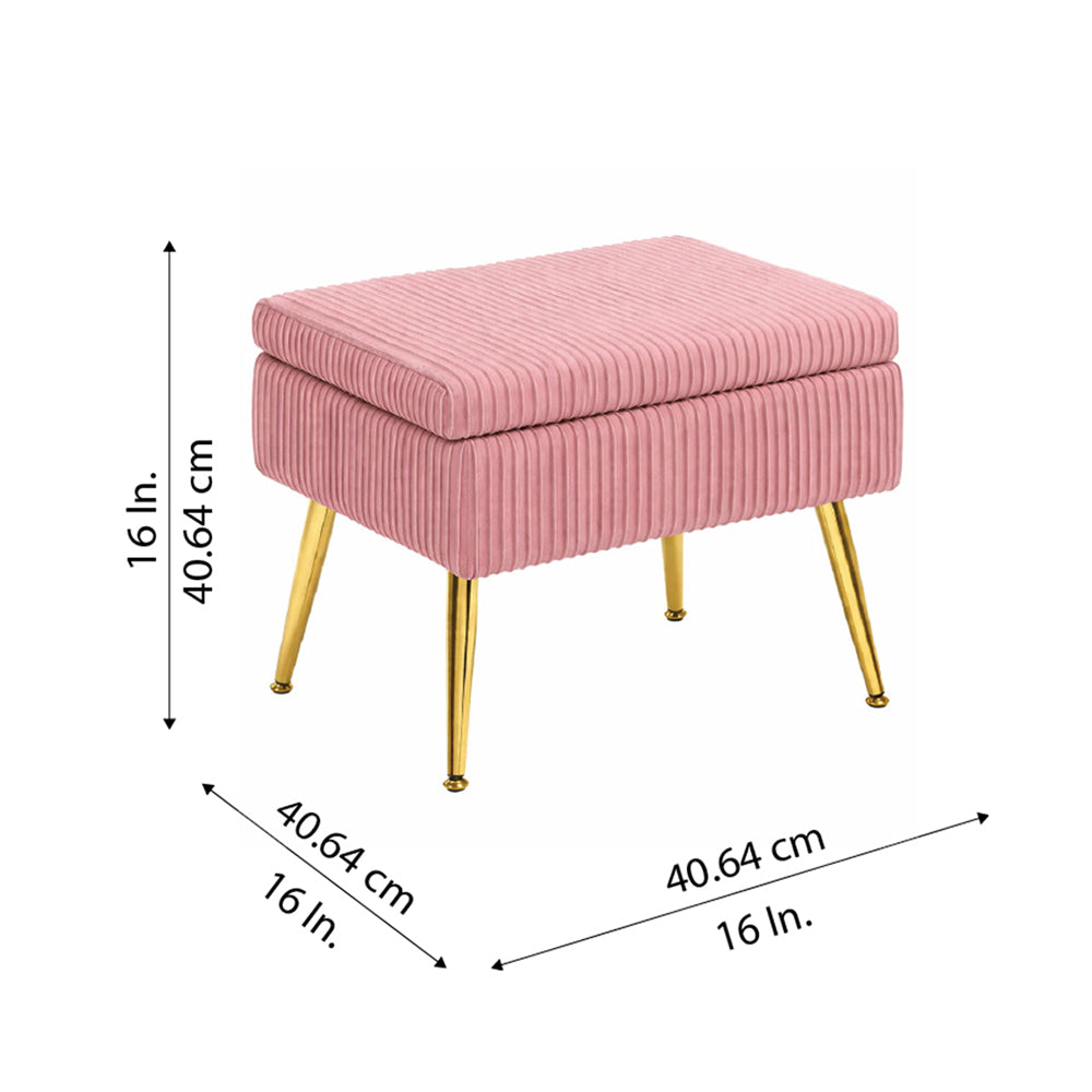 Ribbed Dusty Pink Ottoman - Gold Legs