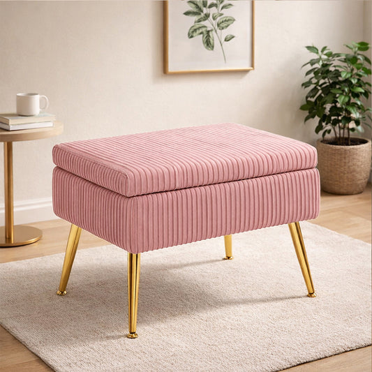 Ribbed Dusty Pink Ottoman - Gold Legs