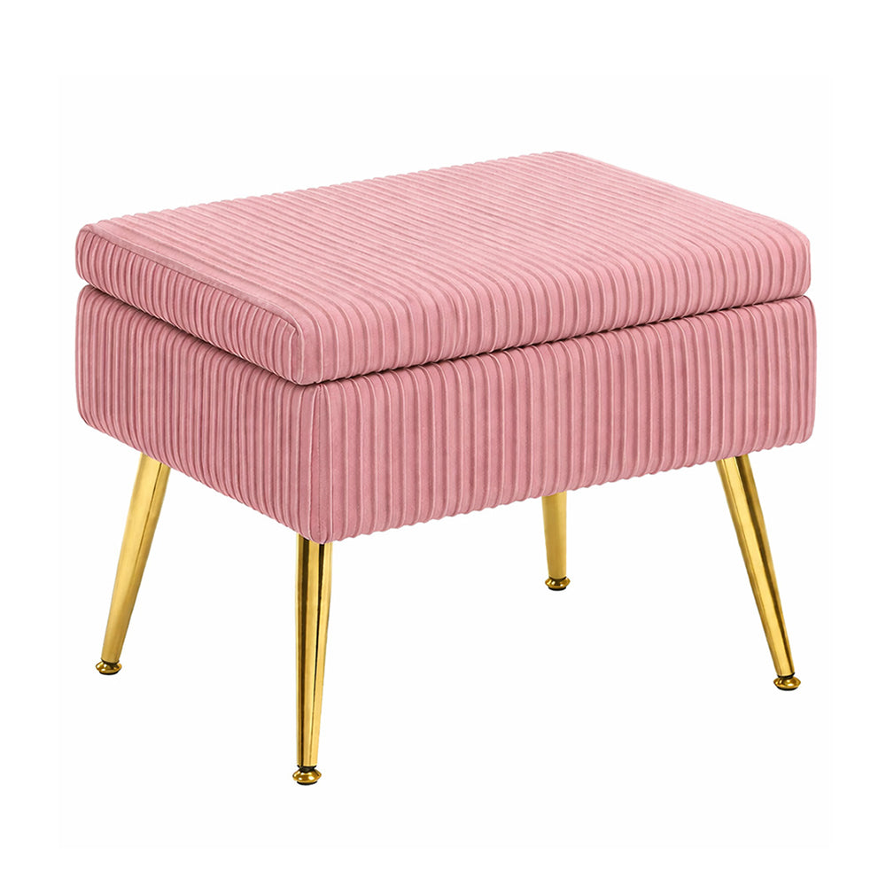 Ribbed Dusty Pink Ottoman - Gold Legs