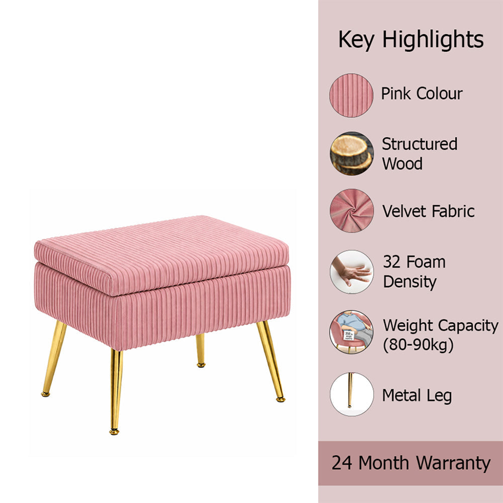 Ribbed Dusty Pink Ottoman - Gold Legs