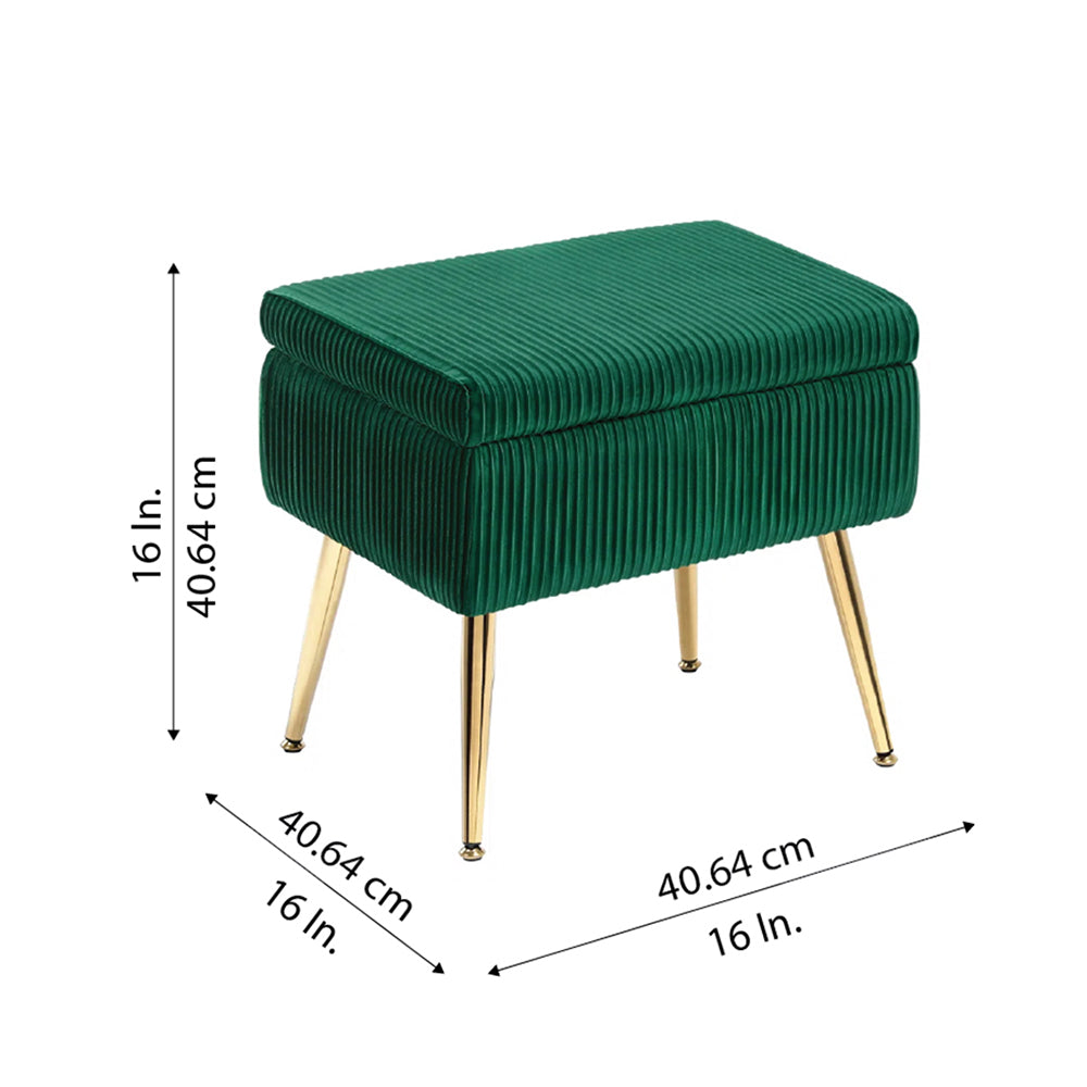 Ribbed Green Ottoman - Gold Legs