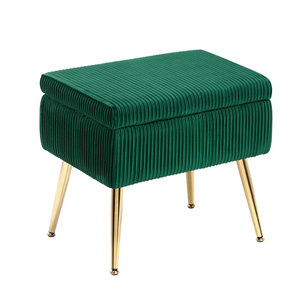 Ribbed Green Ottoman - Gold Legs
