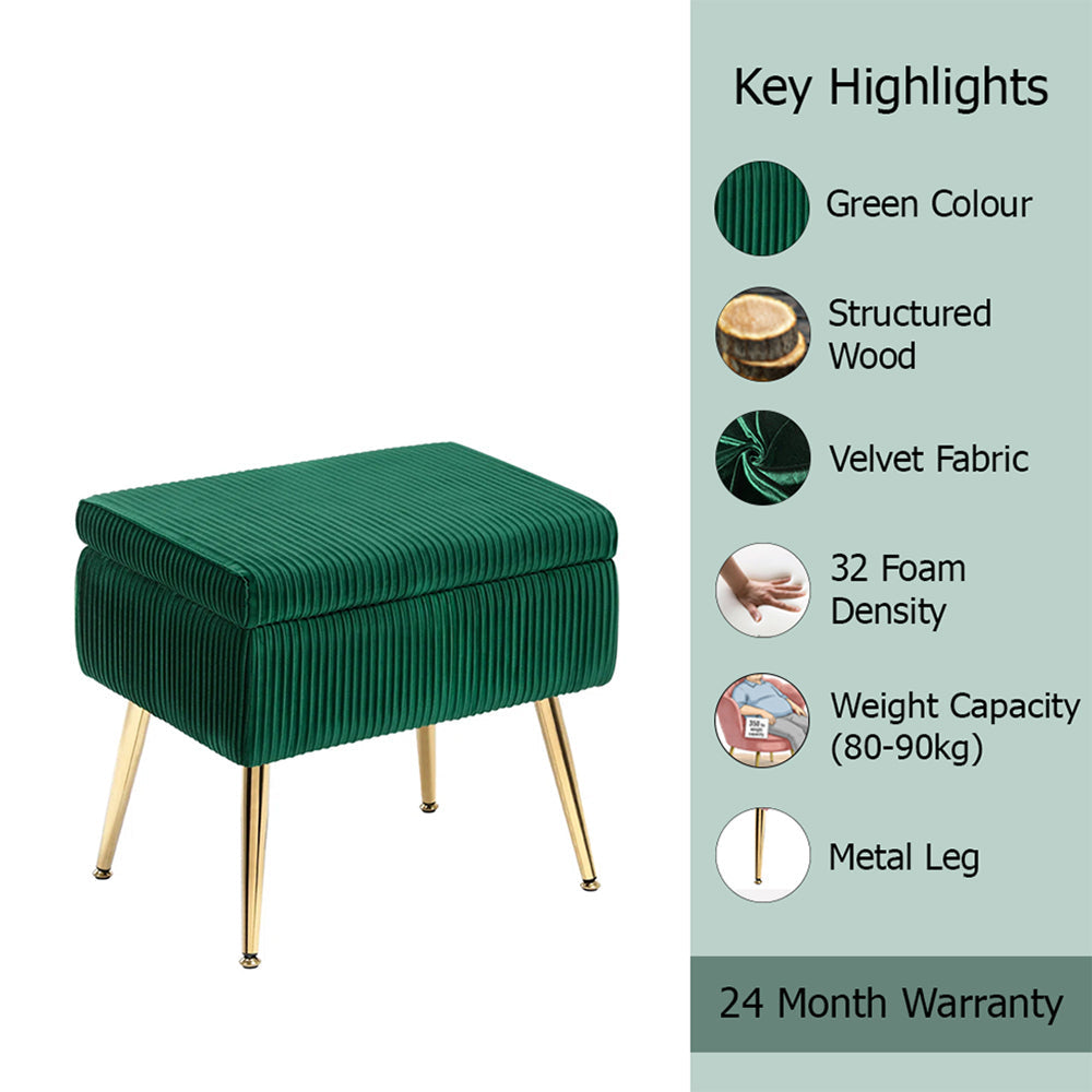 Ribbed Green Ottoman - Gold Legs