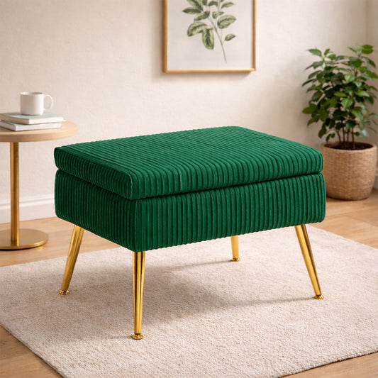 Ribbed Green Ottoman - Gold Legs