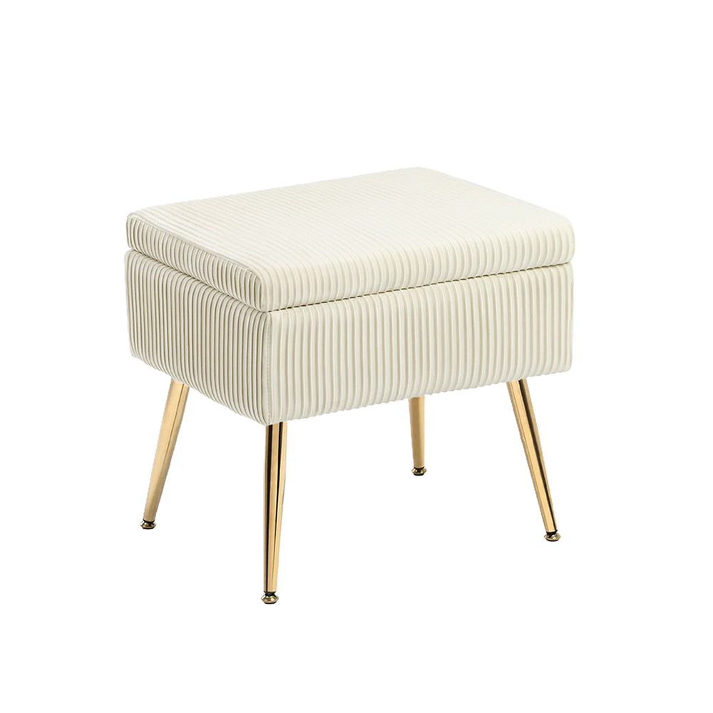 Ribbed Off White Ottoman - Gold Legs
