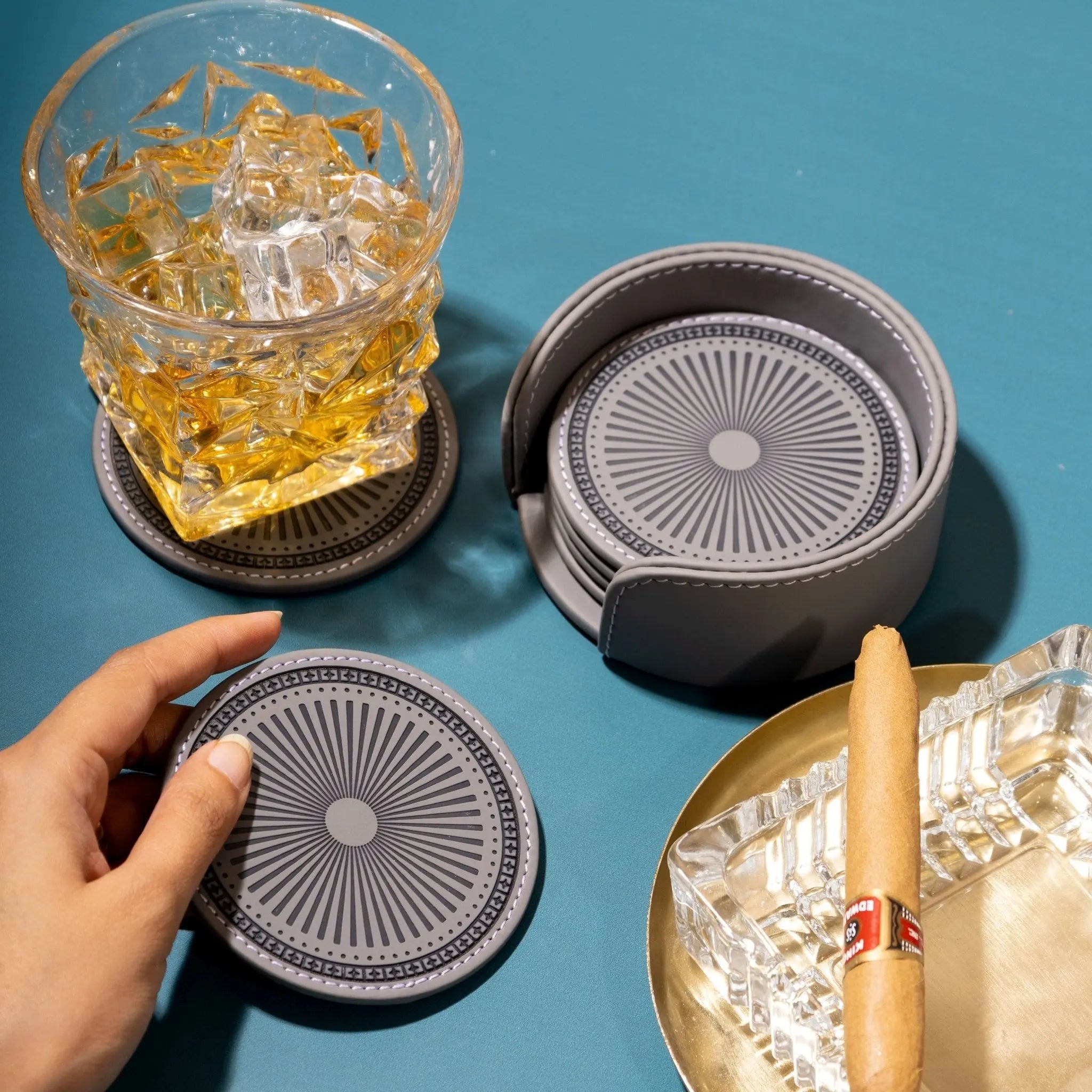 Sepia Homes | Aura Leather Coaster Set – Stylish Surface Protection - Sepia Homes