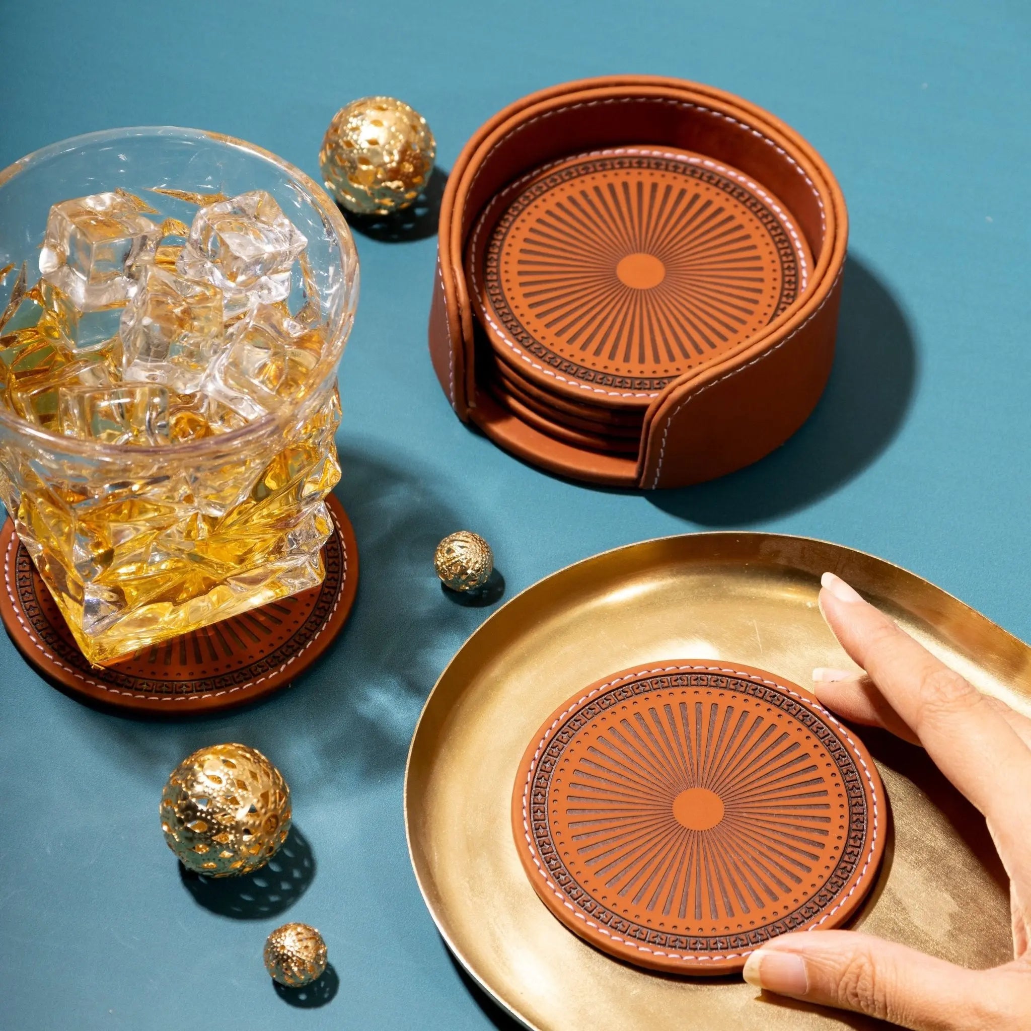 Sepia Homes | Aura Leather Coaster Set – Stylish Surface Protection - Sepia Homes
