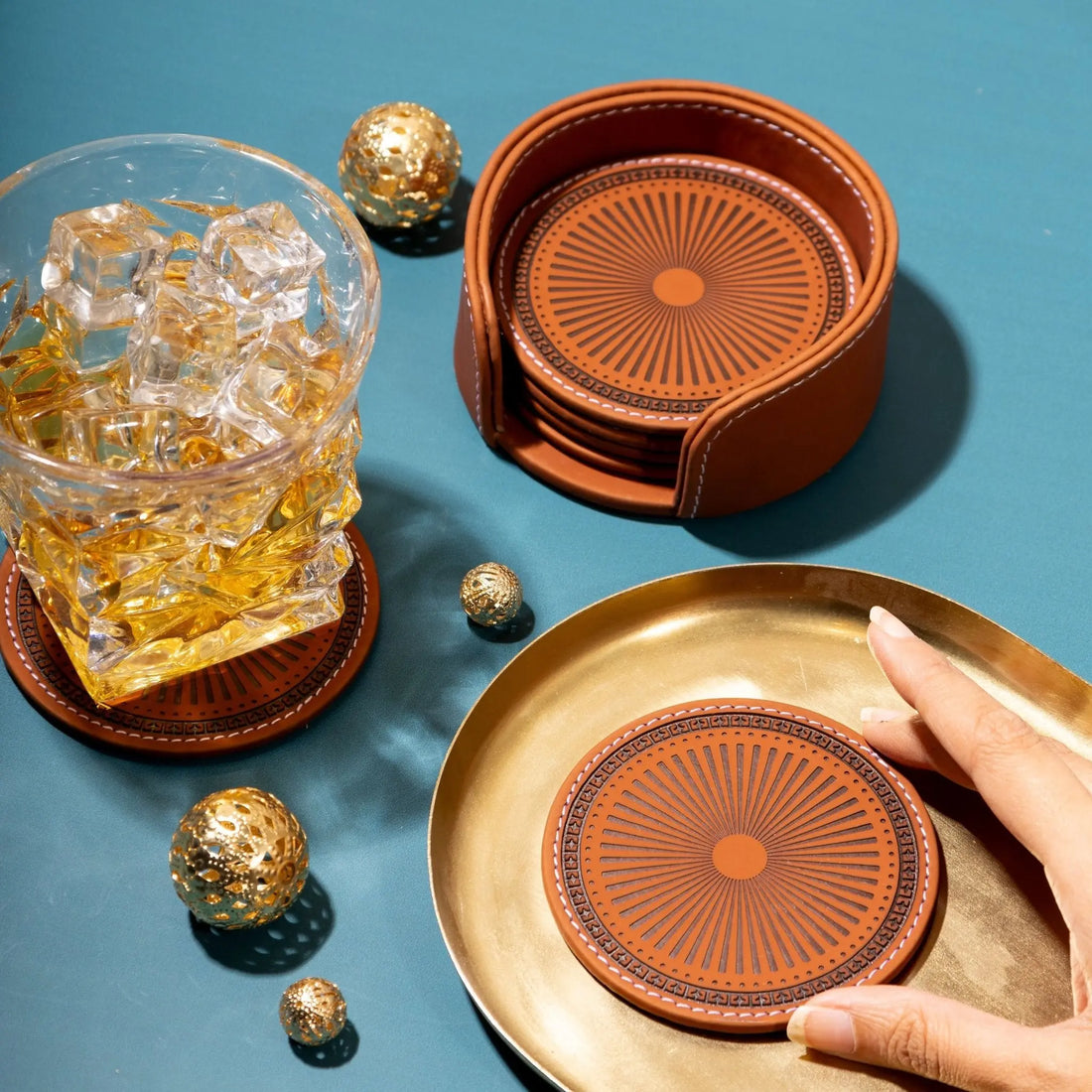 Sepia Homes | Aura Leather Coaster Set – Stylish Surface Protection - Sepia Homes