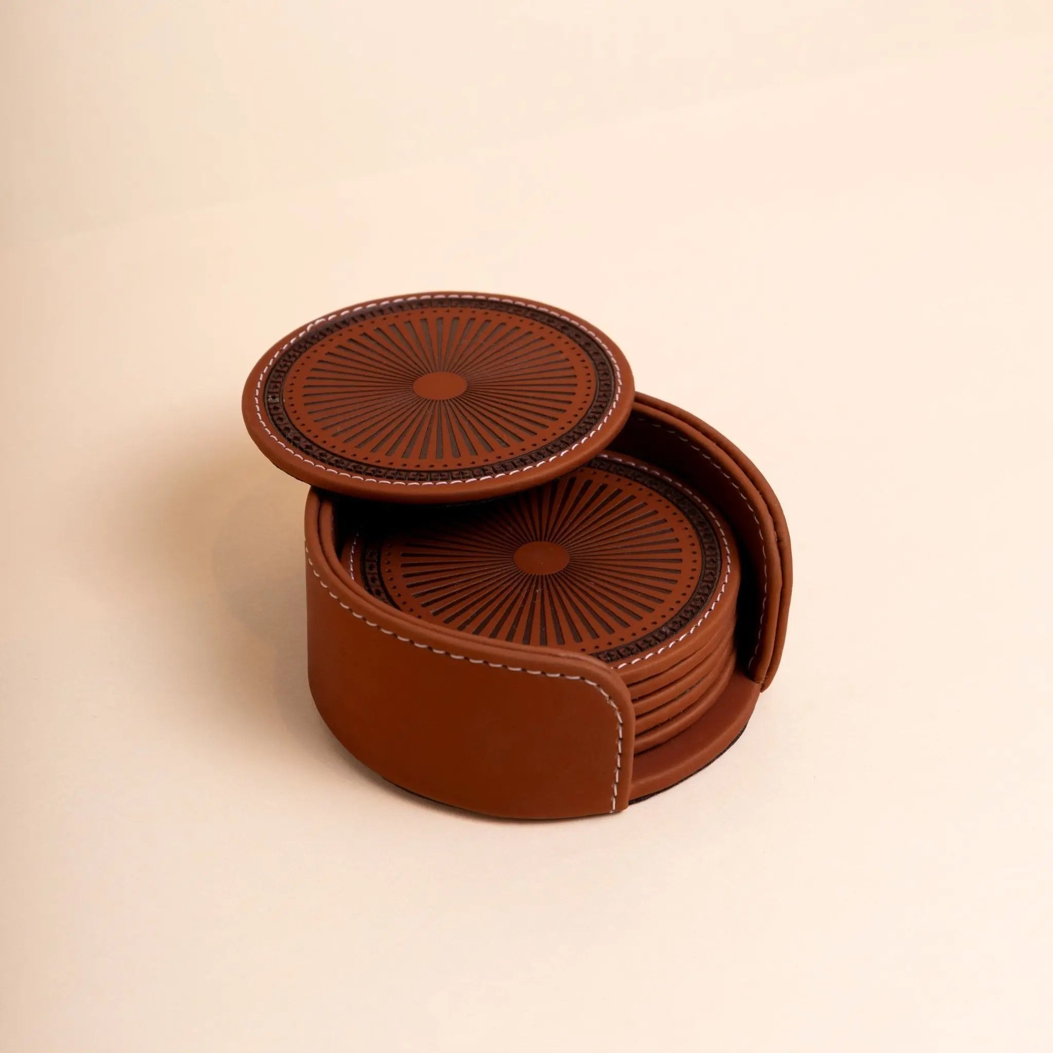 Sepia Homes | Aura Leather Coaster Set – Stylish Surface Protection - Sepia Homes