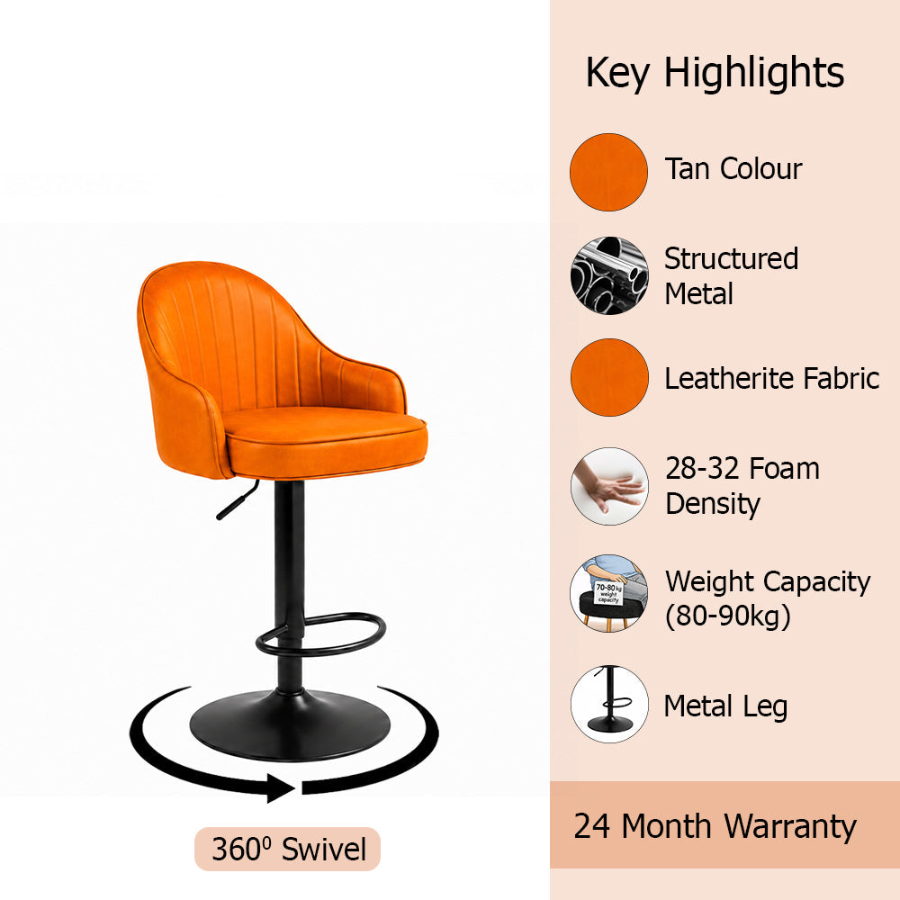 Tan Faux Leather Adjustable Bar Stool