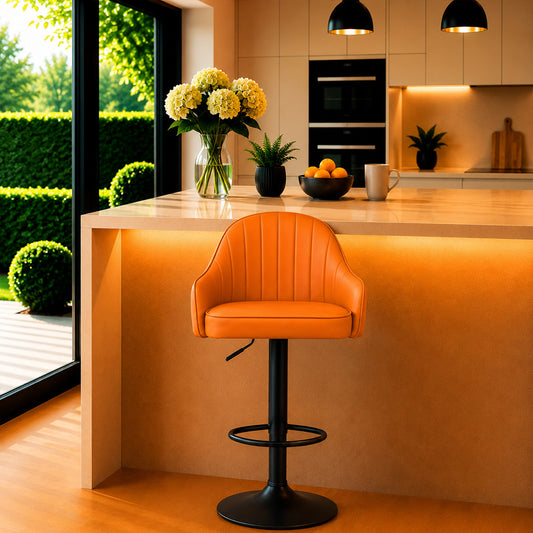 Tan Faux Leather Adjustable Bar Stool