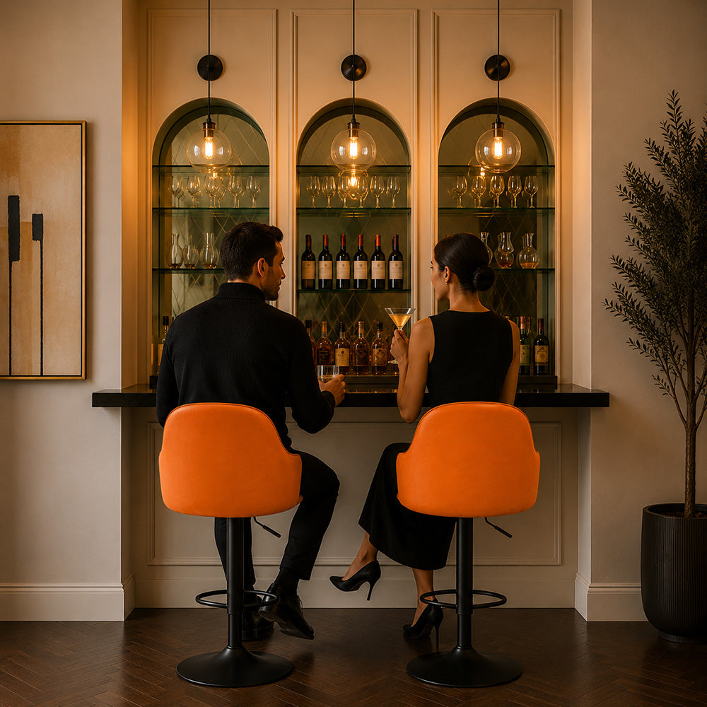 Tan Faux Leather Adjustable Bar Stool