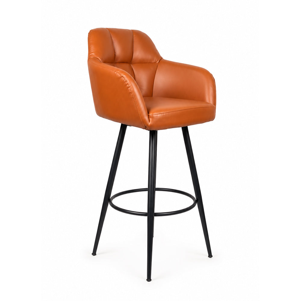 Tan Faux Leather Tufted Bar Stool