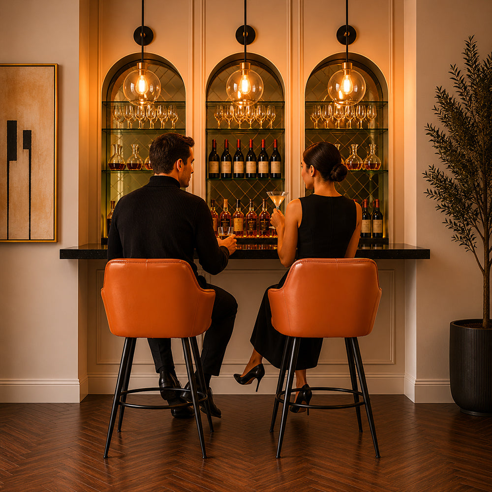 Tan Faux Leather Tufted Bar Stool