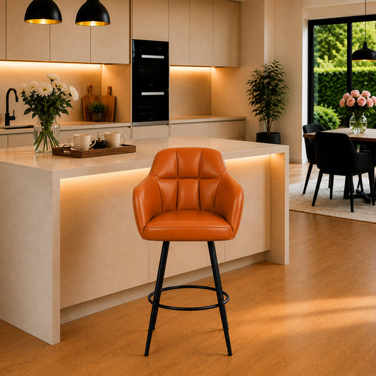 Tan Faux Leather Tufted Bar Stool