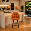 Tan Faux Leather Tufted Bar Stool