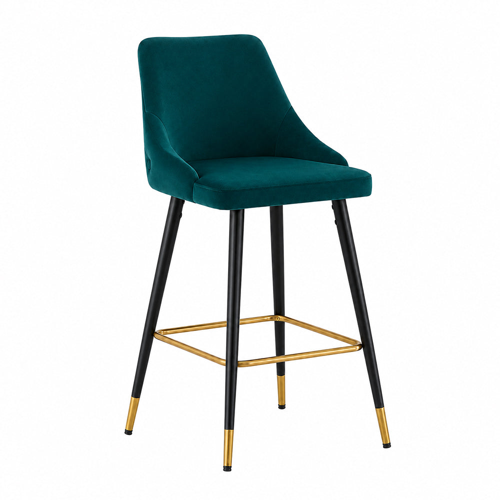 Teal Upholstered Bar Stool with Gold Accents