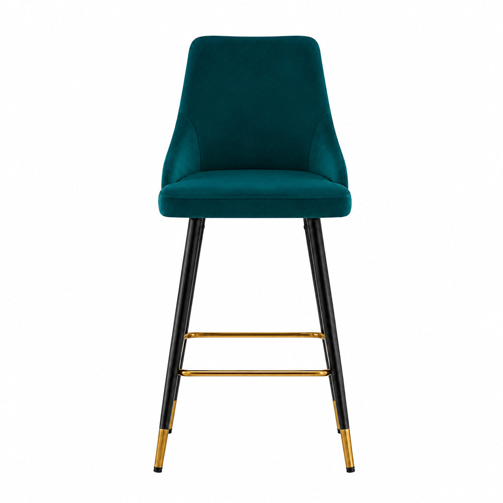 Teal Upholstered Bar Stool with Gold Accents