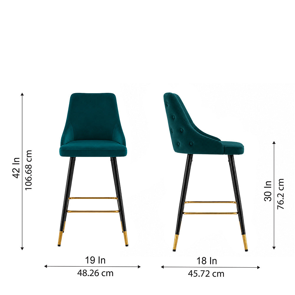 Teal Upholstered Bar Stool with Gold Accents