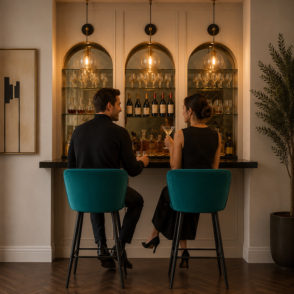 Teal Velvet Bar Stool