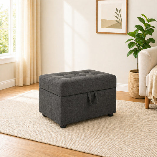 Tufted Storage Square Ottoman Bench Grey