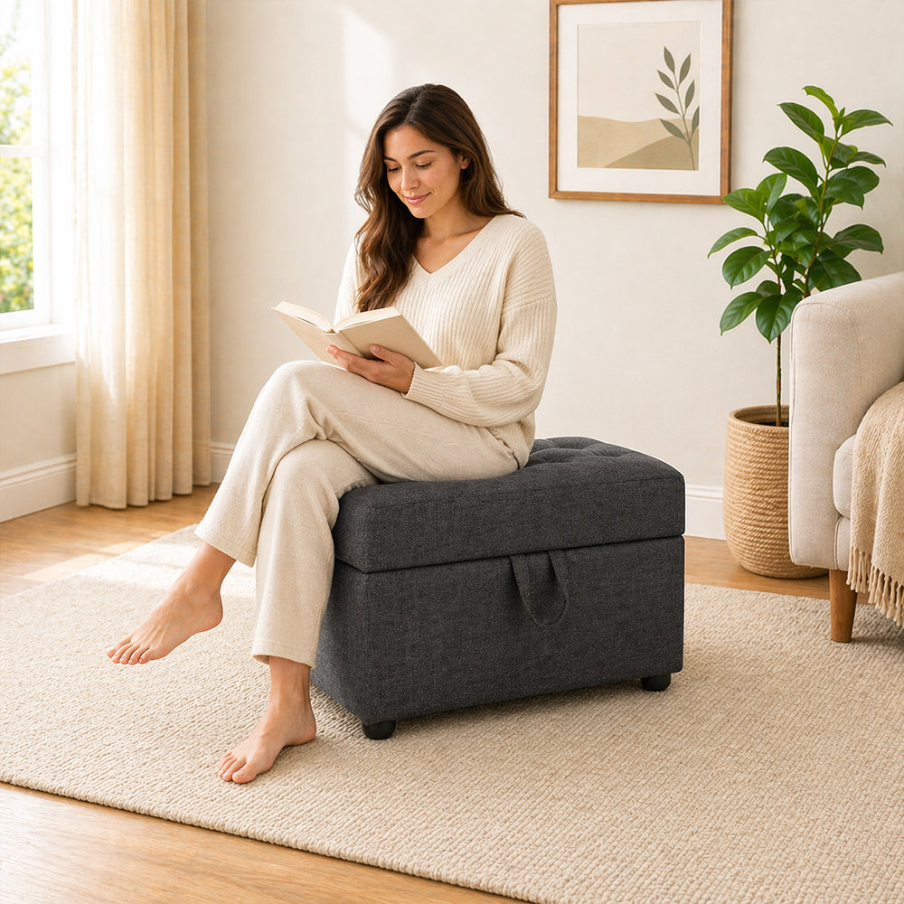 Tufted Storage Square Ottoman Bench Grey