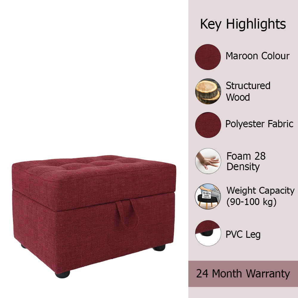 Tufted Storage Square Ottoman Bench Maroon
