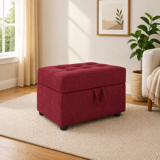Tufted Storage Square Ottoman Bench Maroon