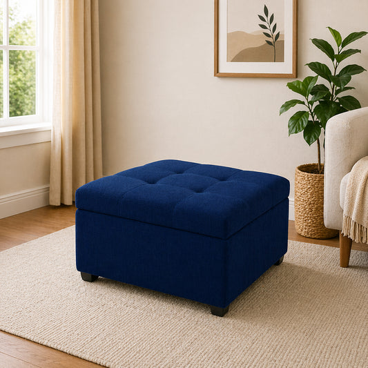 Tufted Storage Square Ottoman Bench Mustard Blue