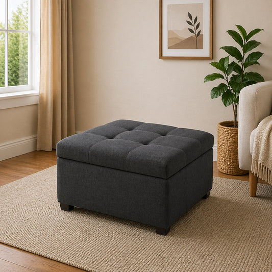 Tufted Storage Square Ottoman Bench Mustard Grey