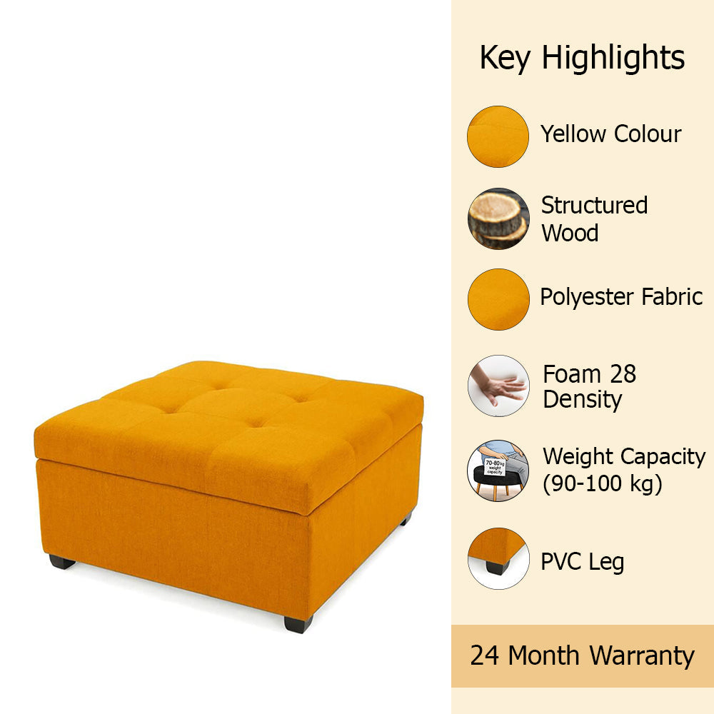 Tufted Storage Square Ottoman Bench Mustard Orange