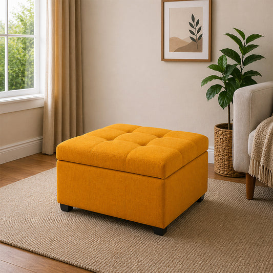Tufted Storage Square Ottoman Bench Mustard Orange