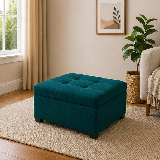 Tufted Storage Square Ottoman Bench Mustard Teal