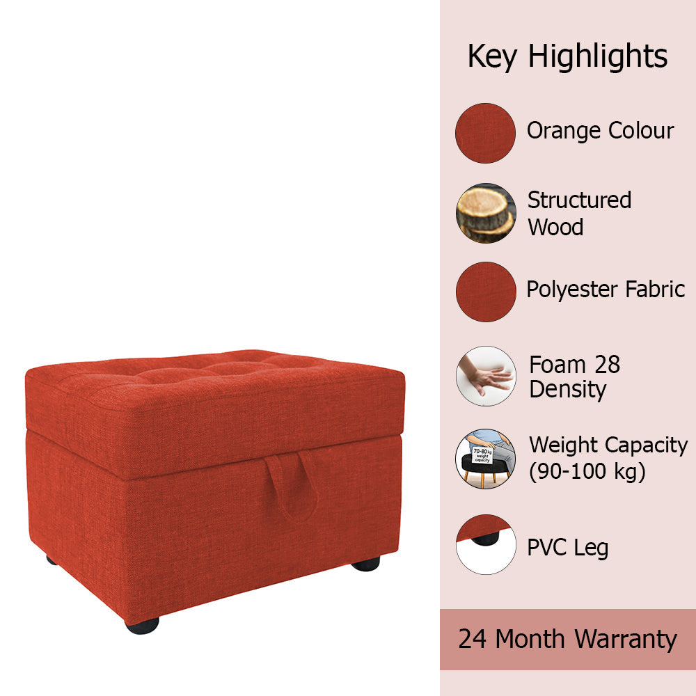 Tufted Storage Square Ottoman Bench Orange